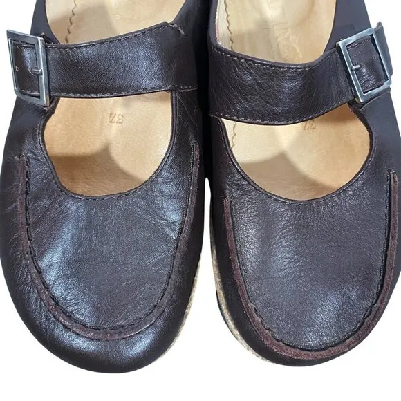 Haflinger mary Jane slip on clog shoes brown leather women’s 37 minimalist
