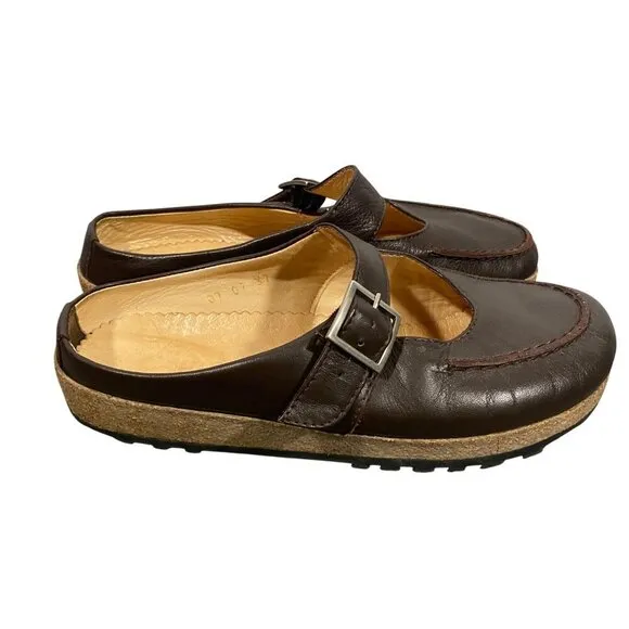 Haflinger mary Jane slip on clog shoes brown leather women’s 37 minimalist