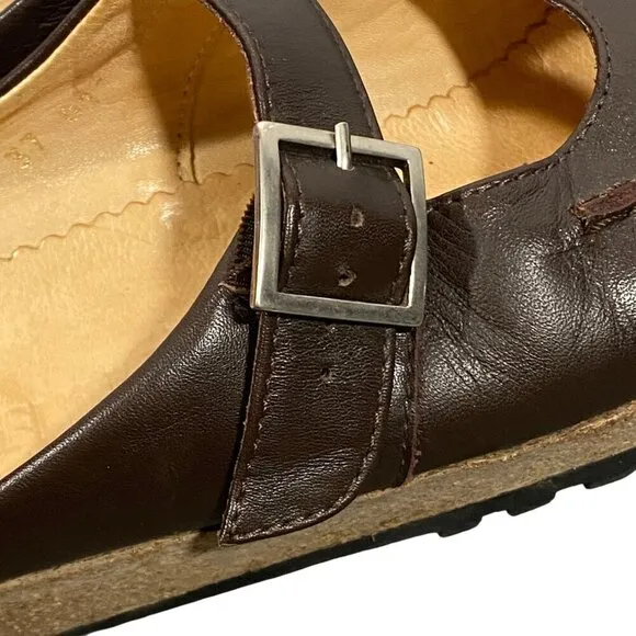 Haflinger mary Jane slip on clog shoes brown leather women’s 37 minimalist