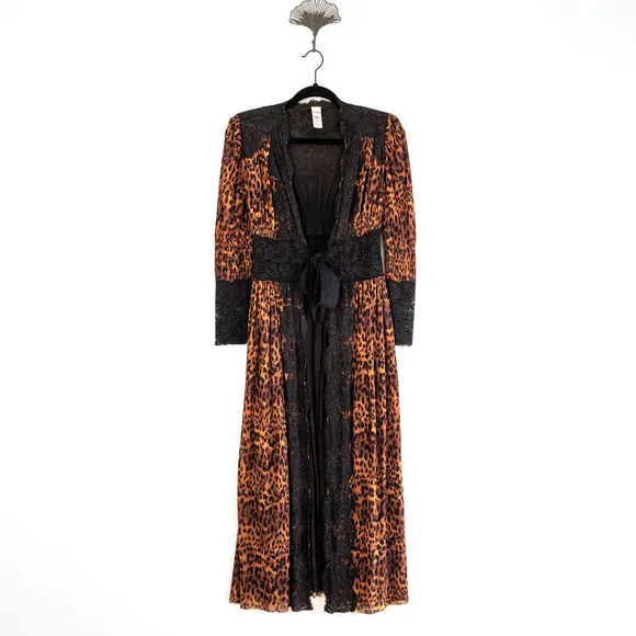 HAH Dust Her Robe Leopard Print Lace Dress Boho Tie Waist $278 - Size S
