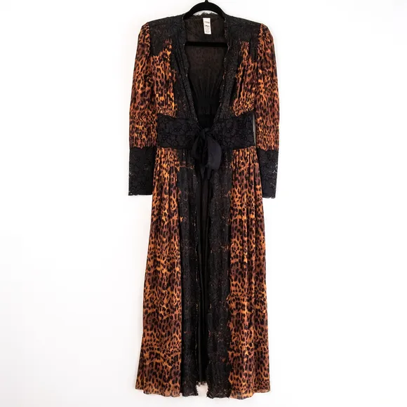HAH Dust Her Robe Leopard Print Lace Dress Boho Tie Waist $278 - Size S
