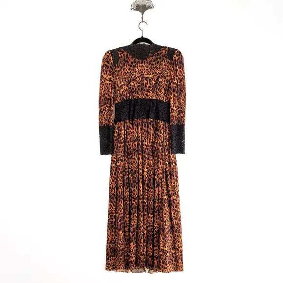 HAH Dust Her Robe Leopard Print Lace Dress Boho Tie Waist $278 - Size S