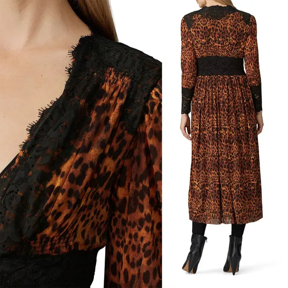 HAH Dust Her Robe Leopard Print Lace Dress Boho Tie Waist $278 - Size S