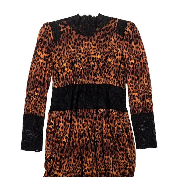 HAH Dust Her Robe Leopard Print Lace Dress Boho Tie Waist $278 - Size S