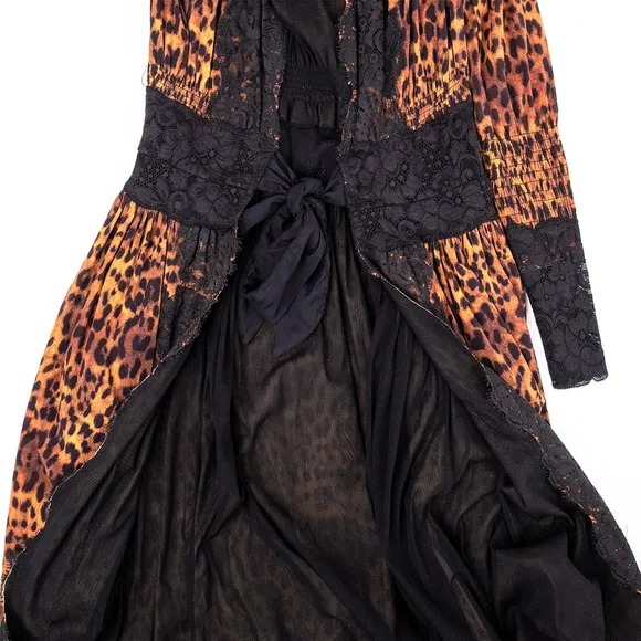 HAH Dust Her Robe Leopard Print Lace Dress Boho Tie Waist $278 - Size S