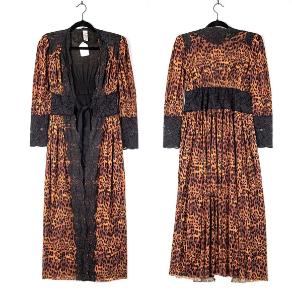 HAH Dust Her Robe Leopard Print Lace Dress Boho Tie Waist $278 - Size S
