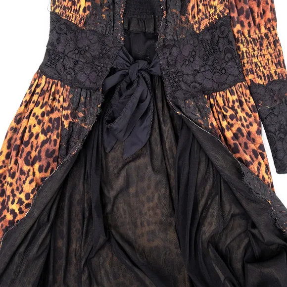 HAH Dust Her Robe Leopard Print Lace Dress Boho Tie Waist $278 - Size S