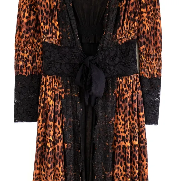 HAH Dust Her Robe Leopard Print Lace Dress Boho Tie Waist $278 - Size S