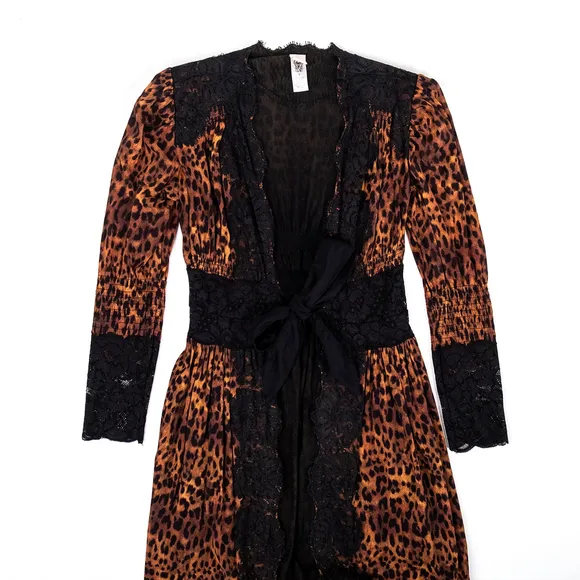 HAH Dust Her Robe Leopard Print Lace Dress Boho Tie Waist $278 - Size S