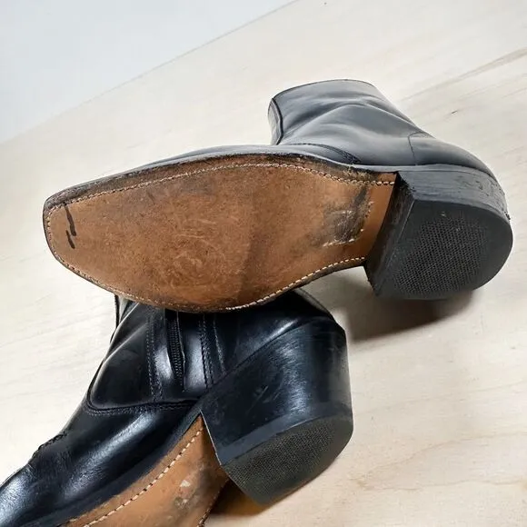 Handmade Black‎ Leather Western Cowboy Boots Women's 7D  Square Toe Vintage