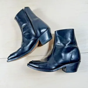 Handmade Black‎ Leather Western Cowboy Boots Women's 7D  Square Toe Vintage