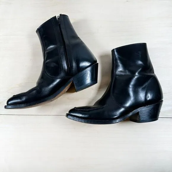 Handmade Black‎ Leather Western Cowboy Boots Women's 7D  Square Toe Vintage