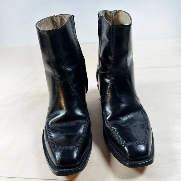 Handmade Black‎ Leather Western Cowboy Boots Women's 7D  Square Toe Vintage
