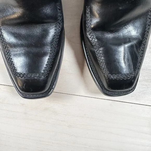Handmade Black‎ Leather Western Cowboy Boots Women's 7D  Square Toe Vintage