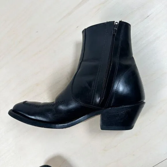 Handmade Black‎ Leather Western Cowboy Boots Women's 7D  Square Toe Vintage
