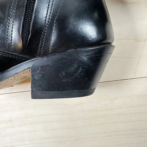 Handmade Black‎ Leather Western Cowboy Boots Women's 7D  Square Toe Vintage