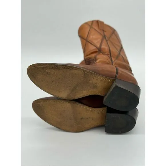 Handmade Vintage Boots 9.5 B Western Cowboy Brown Leather