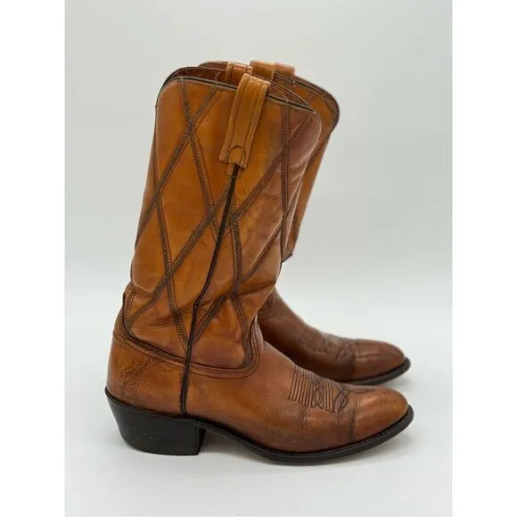 Handmade Vintage Boots 9.5 B Western Cowboy Brown Leather