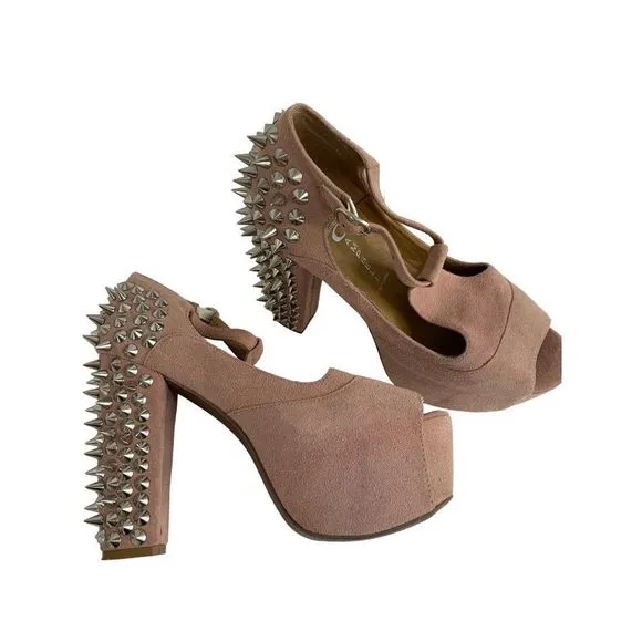 Havana Last Jeffrey Campbell Foxy Spike Shoes Sz 8 Platform Taupe Suede 6163 EUC