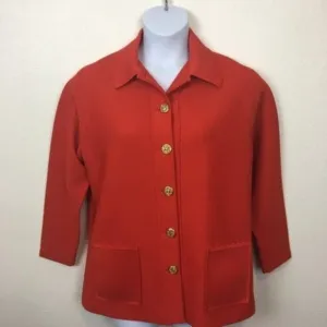 Hedy Knits Cardigan Librarian Jacket Womens Vintage 3/4 Sleeve Red Orange XL