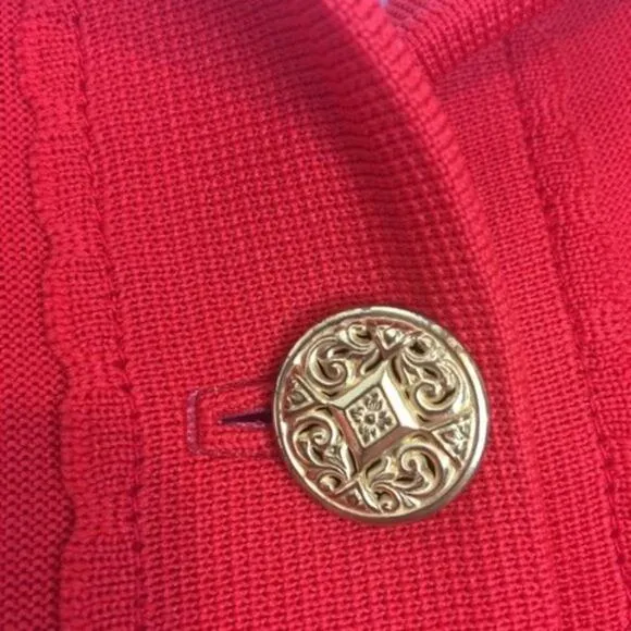 Hedy Knits Cardigan Librarian Jacket Womens Vintage 3/4 Sleeve Red Orange XL