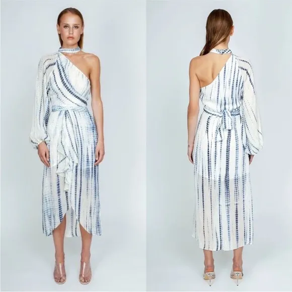 Hemant &amp; Nandita One Shoulder GeorgetteChoker Tie-Dye Metallic Dress Size XS