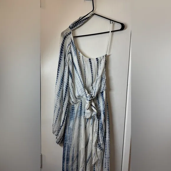 Hemant &amp; Nandita One Shoulder GeorgetteChoker Tie-Dye Metallic Dress Size XS