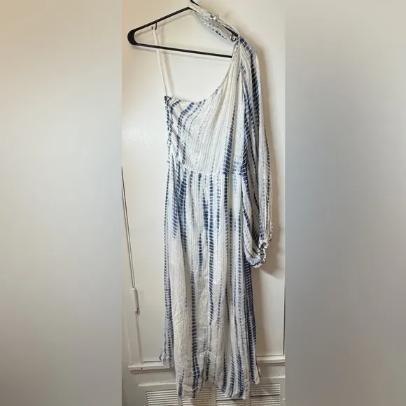 Hemant &amp; Nandita One Shoulder GeorgetteChoker Tie-Dye Metallic Dress Size XS