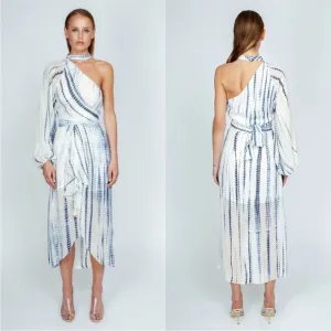Hemant &amp; Nandita One Shoulder GeorgetteChoker Tie-Dye Metallic Dress Size XS