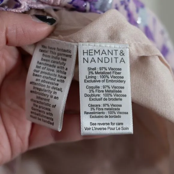 Hemant and Nandita Asia Long Sleeve Mini Dress Lilac Pink Tassel Boho XS NWT