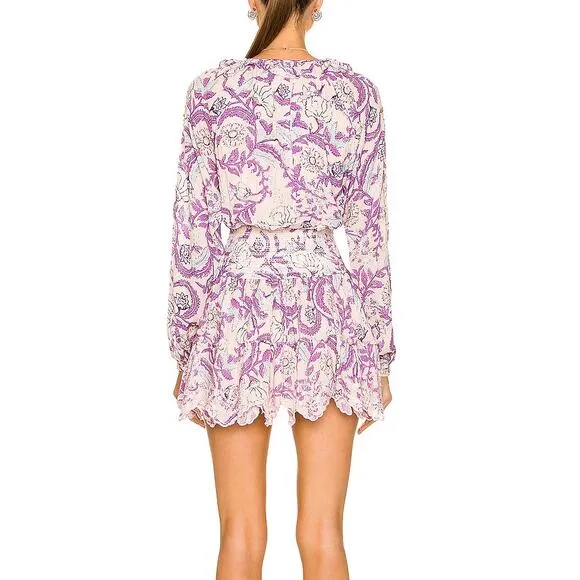 Hemant and Nandita Asia Long Sleeve Mini Dress Lilac Pink Tassel Boho XS NWT
