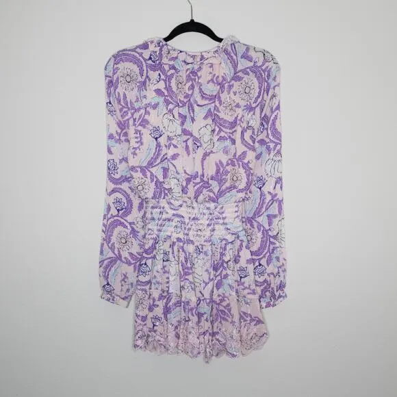 Hemant and Nandita Asia Long Sleeve Mini Dress Lilac Pink Tassel Boho XS NWT