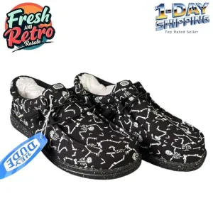 Hey Dude Wally Skeletons Black Canvas Shoes Dancing Skeleton Print Men's Size 12