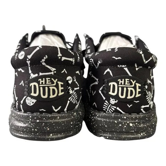 Hey Dude Wally Skeletons Black Canvas Shoes Dancing Skeleton Print Men's Size 12