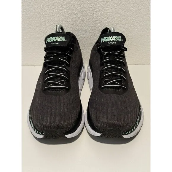 Hoka One Womens Clifton 5 Knit Running Shoes Sz 9.5 Black Lace Up Casual Gym
