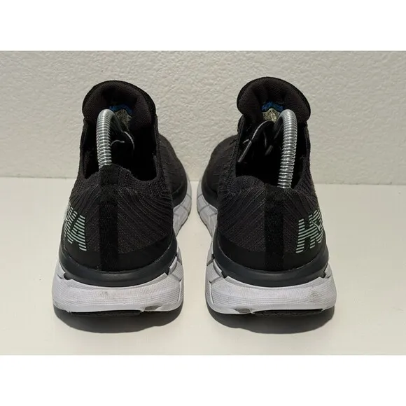Hoka One Womens Clifton 5 Knit Running Shoes Sz 9.5 Black Lace Up Casual Gym