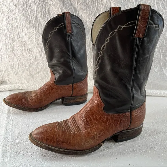 Hondo Boots Mens 9.5 D Chocolate Brown Leather Western Cowboy Made In Mexico