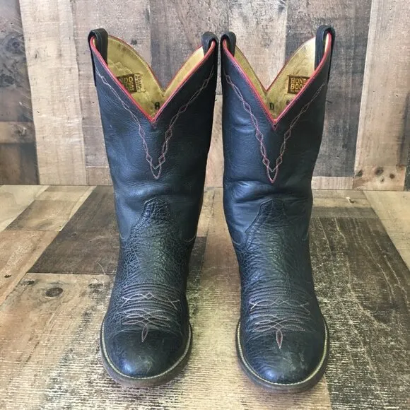 Hondo Vintage Round Toe Black Cowboy Boots Mens 8 D