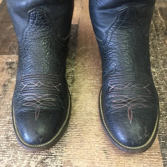 Hondo Vintage Round Toe Black Cowboy Boots Mens 8 D