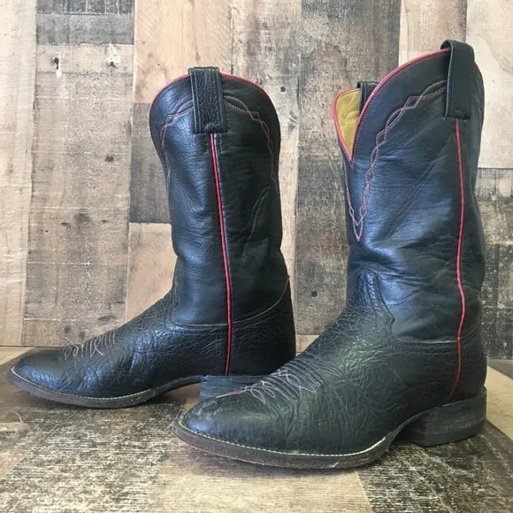 Hondo Vintage Round Toe Black Cowboy Boots Mens 8 D
