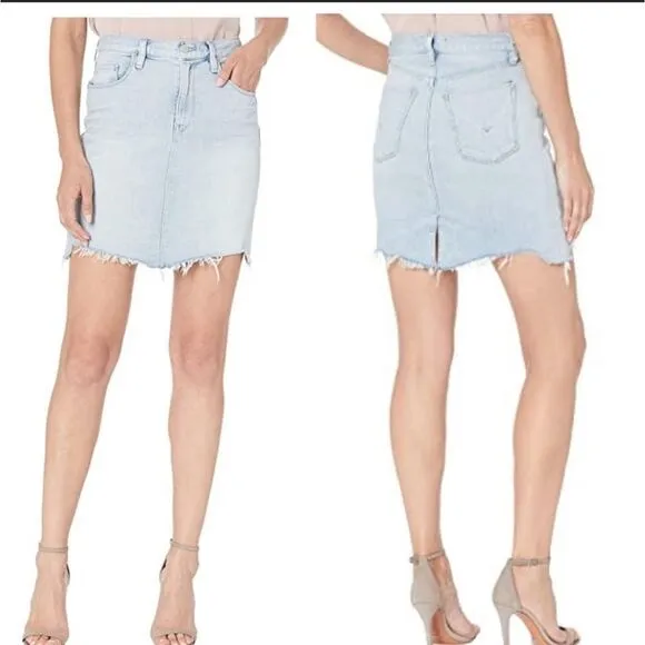 Hudson Jeans Skirt Lulu Pencil Light Blue Wash Frayed Denim Skirt Sz 26