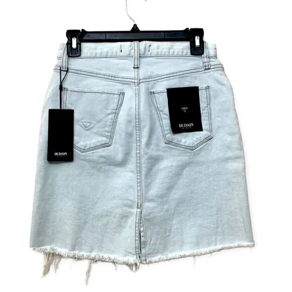 Hudson Jeans Skirt Lulu Pencil Light Blue Wash Frayed Denim Skirt Sz 26