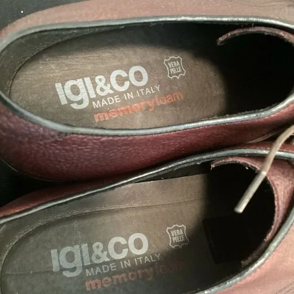 Igi&amp;Co Derby Dress Shoes Mens Sz 44 US‎ 10 Burgundy Leather Oxford Made Italy