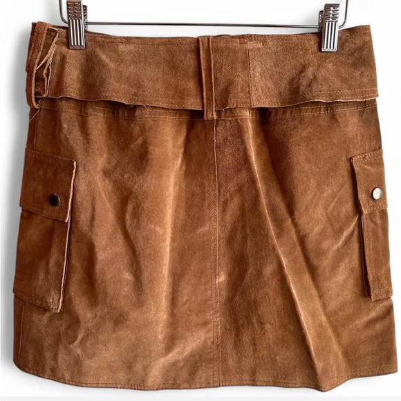 I.N.C Leather Mini Skirt w/ Wide Belt - Size 4P - NWT - Champagne- Boho