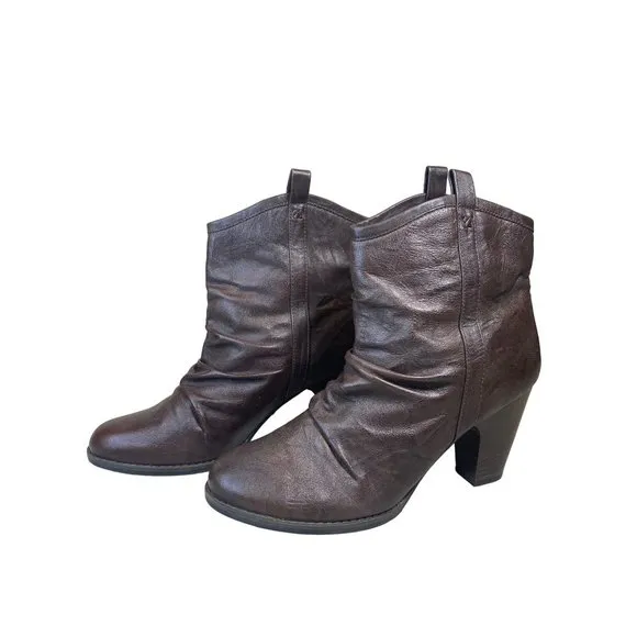 Indigo by Clarks Brown Leather Heel Ankle Boot Bootie Women's 10 M Slouch