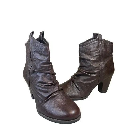 Indigo by Clarks Brown Leather Heel Ankle Boot Bootie Women's 10 M Slouch