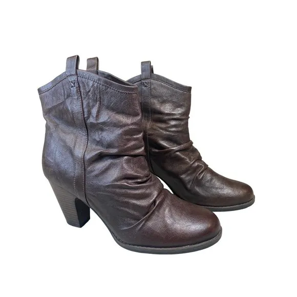 Indigo by Clarks Brown Leather Heel Ankle Boot Bootie Women's 10 M Slouch