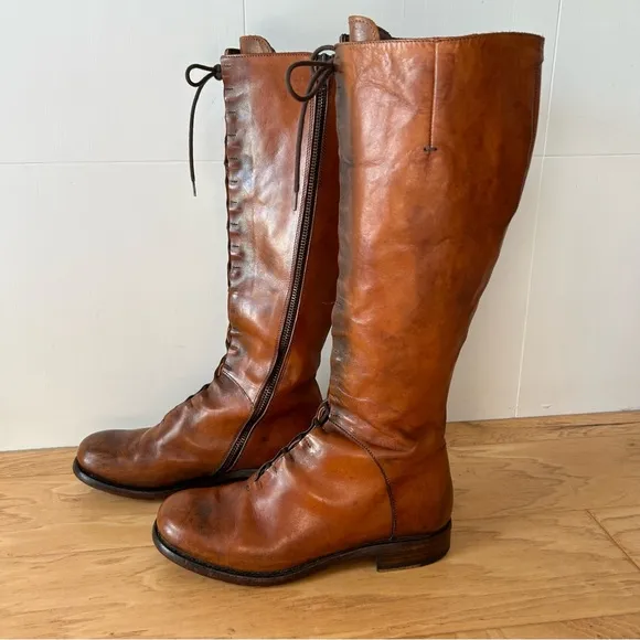 I.N.K. Lace Up Knee High Boot Brown Leather 36 Made in Italy Boho Bohemian Boots