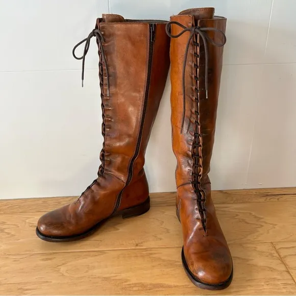I.N.K. Lace Up Knee High Boot Brown Leather 36 Made in Italy Boho Bohemian Boots