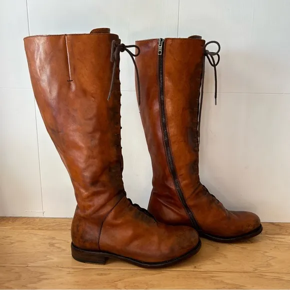 I.N.K. Lace Up Knee High Boot Brown Leather 36 Made in Italy Boho Bohemian Boots